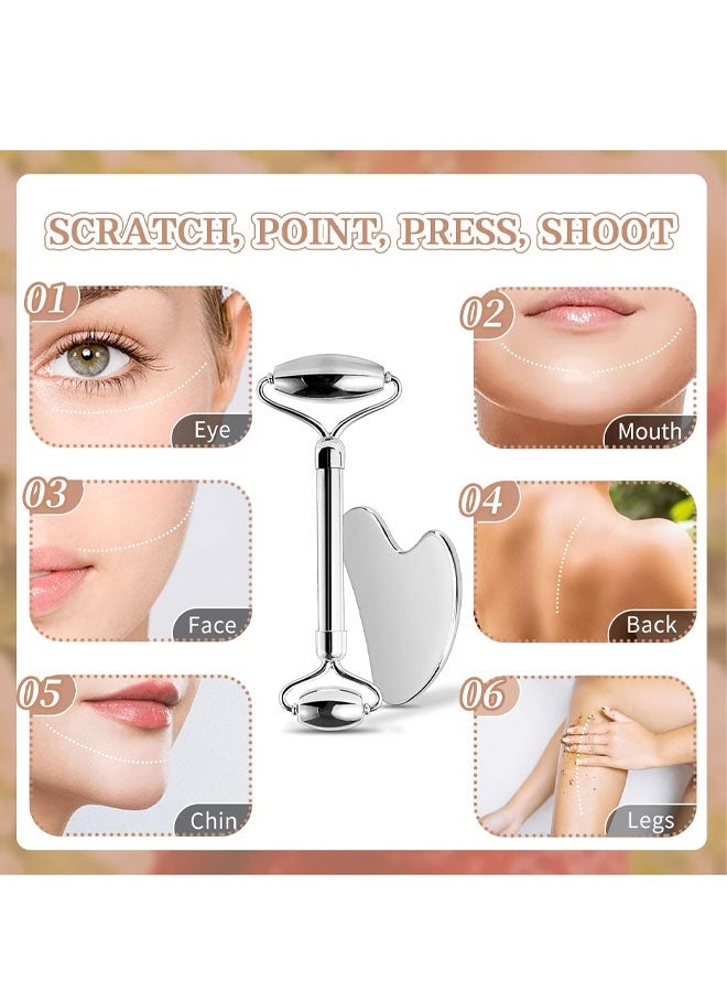 أداة تدليك الوجه من الفولاذ المقاوم للصدأ وأداة غوا شا - غوا شا معدنية، أدوات غوا شا للوجه من الفولاذ المقاوم للصدأ، علاج الوجه والجسم، تقليل الانتفاخ، تصريف اللمف، شد الوجه - Image 5